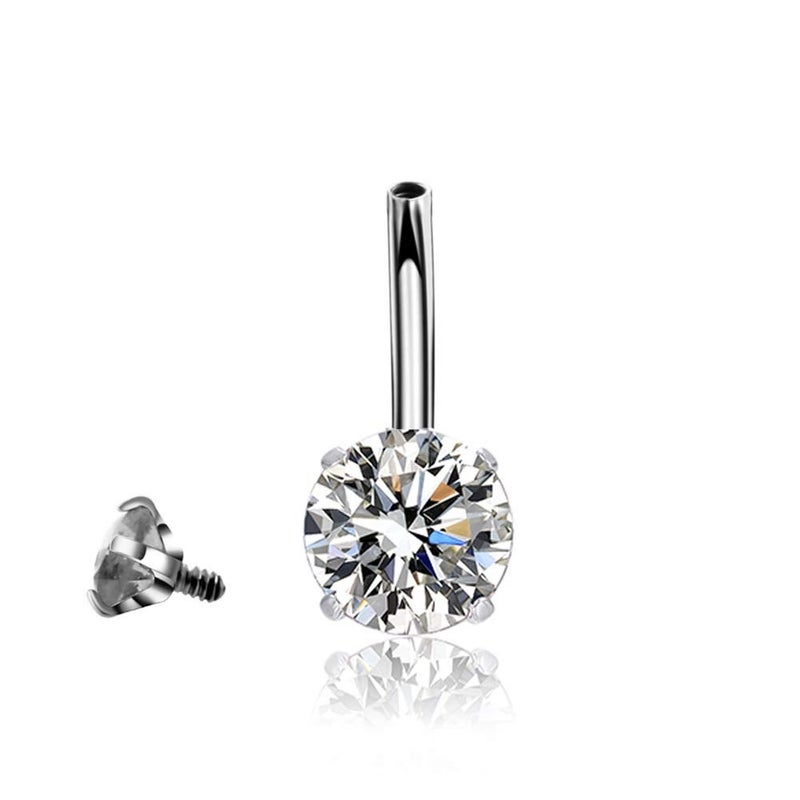 HQLA 14G Belly Button Rings Surgical Stainless Steel Round Cubic Zirconia Navel Barbell Stud Body Piercing (3Pcs(Clear+AB+Black Colorful)) - Image 3